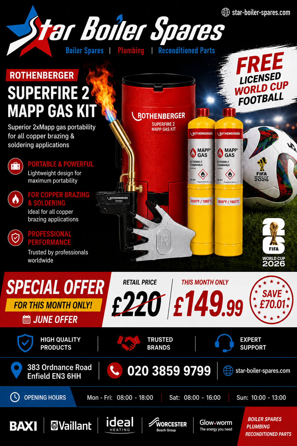 Superfire 2 MAPP Gas Kit – Portable Brazing & Soldering Torch with 2 x